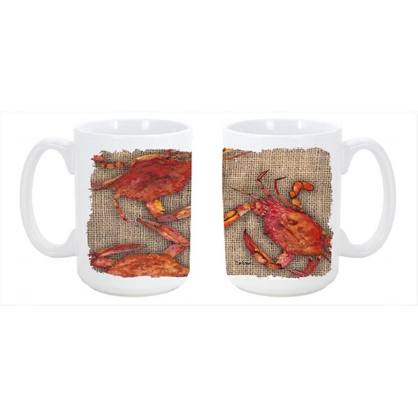 Carolines Treasures Cooked Crabs on Faux Burlap Dishwasher Safe Microwavable Ceramic Coffee Mug 15 oz. - 8742CM15