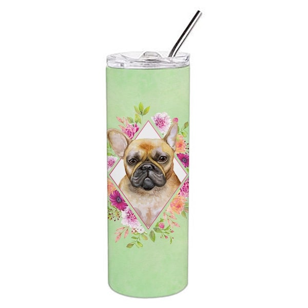 Carolines Treasures 20 oz Fawn French Bulldog Green Flowers Double Walled Stainless Steel Skinny Tumbler - CK4304TBL20