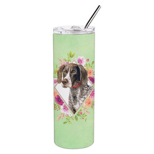 Carolines Treasures 20 oz German Shorthaired Pointer Green Flowers Double Walled Stainless Steel Skinny Tumbler - CK4317TBL20