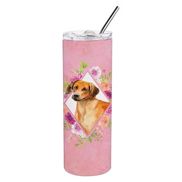 Carolines Treasures 20 oz Rhodesian Ridgeback Pink Flowers Double Walled Stainless Steel Skinny Tumbler - CK4175TBL20