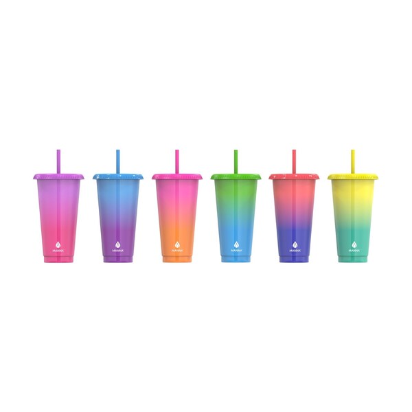 Manna Core Kitchen Manna 24 oz Assorted BPA Free Color Changing Tumbler Lid and Straw - AC31696