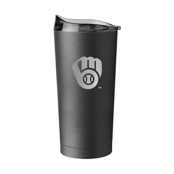 Logo Brands Milwaukee Brewers 20oz Etch Black Powder Coat Tumbler - 516-S20PT-BLK-9