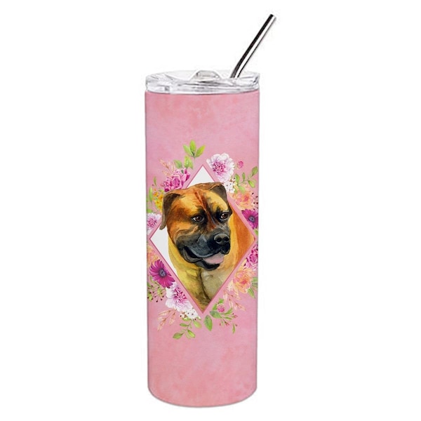 Carolines Treasures 20 oz Borboel Mastiff Pink Flowers Double Walled Stainless Steel Skinny Tumbler - CK4121TBL20