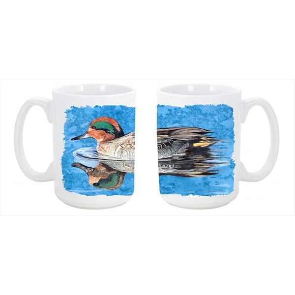 Carolines Treasures Teal Duck Dishwasher Safe Microwavable Ceramic Coffee Mug 15 oz. - 8830CM15