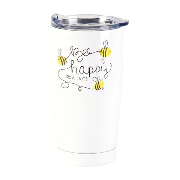 Dicksons 20 oz Bee Happy Proverbs 15-13 Tumbler, White - SSTUMW-128