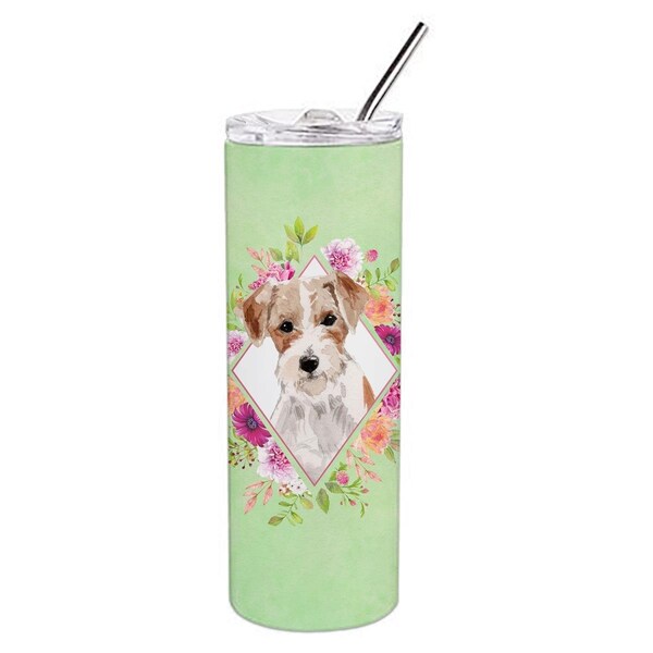 Carolines Treasures 20 oz Jack Russell Terrier Green Flowers Double Walled Stainless Steel Skinny Tumbler - CK4358TBL20