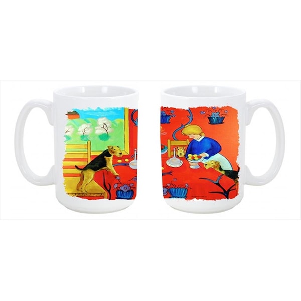 Carolines Treasures Airedale Terrier with lady in the kitchen Dishwasher Safe Microwavable Ceramic Coffee Mug 15 oz. - 7212CM15