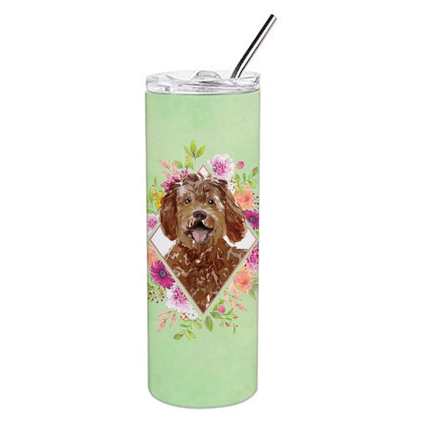 Carolines Treasures 20 oz Labradoodle Green Flowers Double Walled Stainless Steel Skinny Tumbler - CK4388TBL20