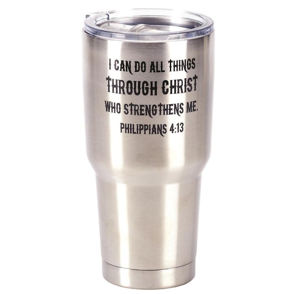 Dicksons 8 x 4 in. 30 oz Stainless Steel Tumbler with Lid - I Can Do All Things Through Christ - SSTUM-15