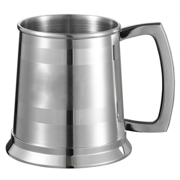 Bakebetter Dual Polished Stripes on Satin 16 oz Beer Mug with Steel Bottom - BA608623