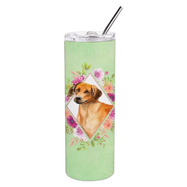 Carolines Treasures 20 oz Rhodesian Ridgeback Green Flowers Double Walled Stainless Steel Skinny Tumbler - CK4335TBL20