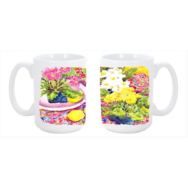Carolines Treasures Flower - Primroses Dishwasher Safe Microwavable Ceramic Coffee Mug 15 oz. - 6062CM15