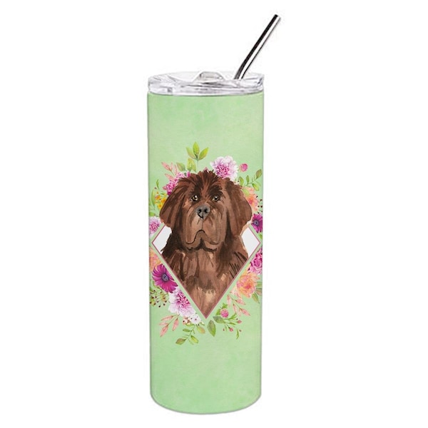 Carolines Treasures 20 oz Newfoundland Green Flowers Double Walled Stainless Steel Skinny Tumbler - CK4381TBL20
