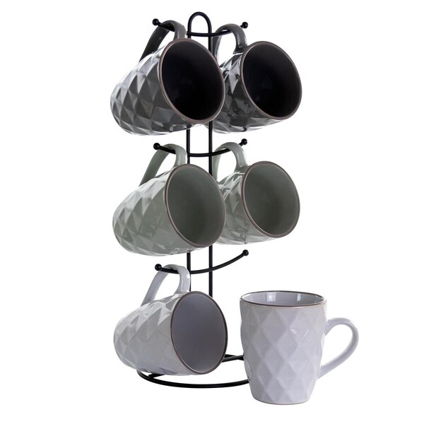Fastfood 12 oz Diamond Waves Mug Set with Stand, Assorted Color - 6 Piece - FA1667290