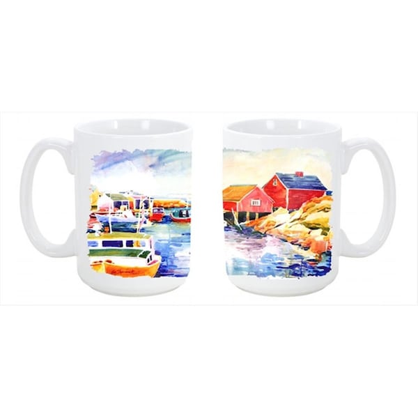 Carolines Treasures Boats at Harbour with a view Dishwasher Safe Microwavable Ceramic Coffee Mug 15 oz. - 6059CM15