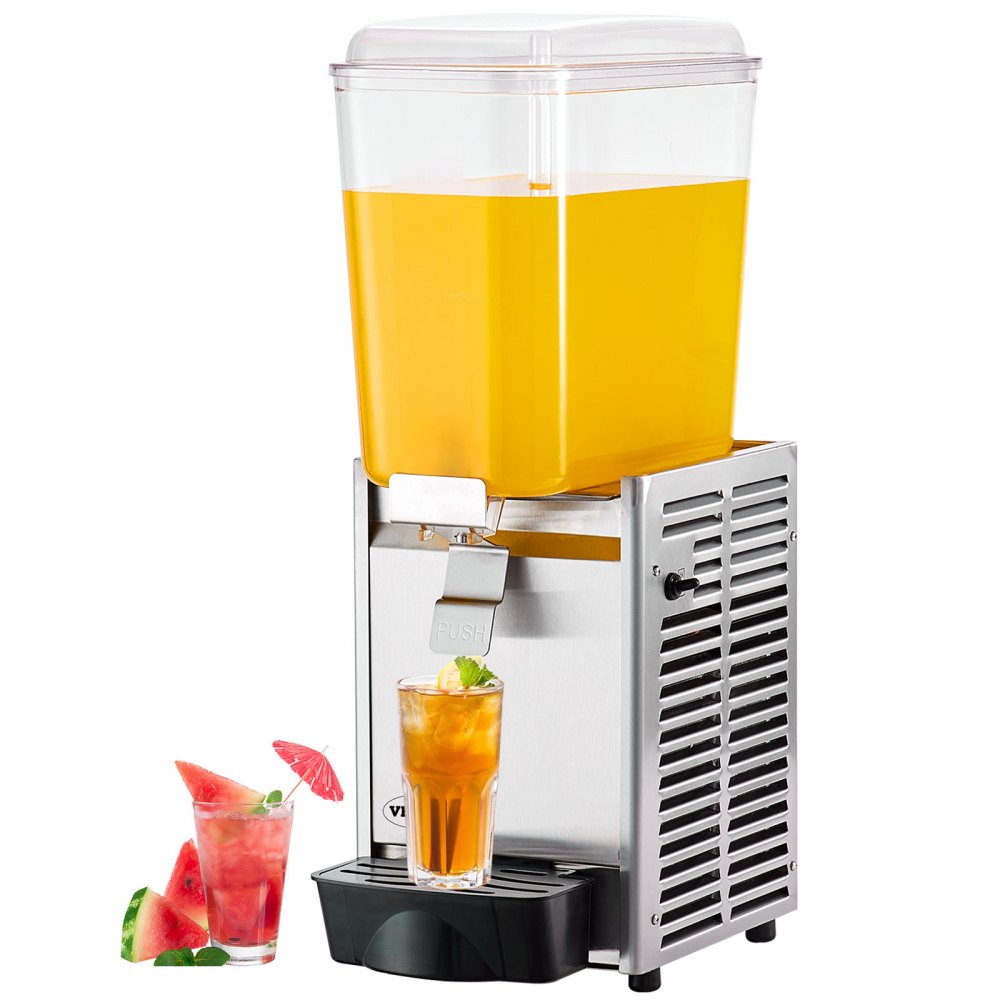 VEVOR Commercial Beverage Dispenser, 20.4 Qt 18L Single Tank Ice Tea Drink Machine, 325W 304 Stainless Steel Juice Dispenser with 41℉-53.6℉ Thermostat Controller, for Cold Drink Restaurant Hotel Party - DLYLJ18L1300WXMLYV1