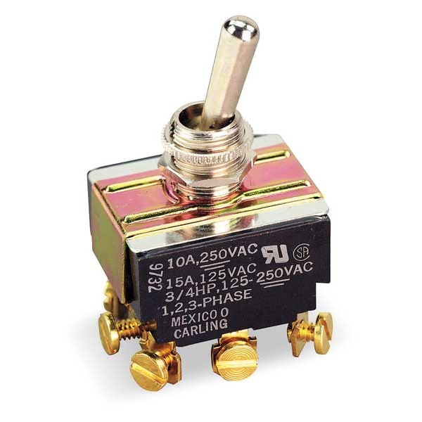 Interruptor basculante de Carling Technologies, 3PDT, 9 conexiones, Encendido/Apagado/Encendido, 3/4 hp, 10A @ 250V AC, 15A @ 125V AC - HM254-73