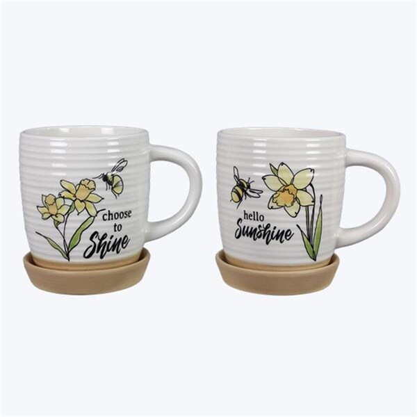Desorden Ceramic Daffodil-Themed Mug with Coaster Planter, Assorted Color - 2 Piece - DE4266065