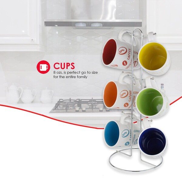 Home Basics 6 Piece Mug Set with Stand - MS30106