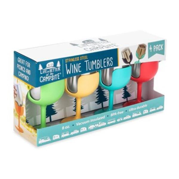 Camco 8 oz Libatc Wine Tumbler, Multi Color, 4PK - CMC53068