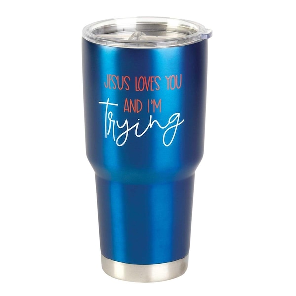 Dicksons 30 oz Jesus Loves You I M Trying Tumbler, Blue - SSTUM30BL-6