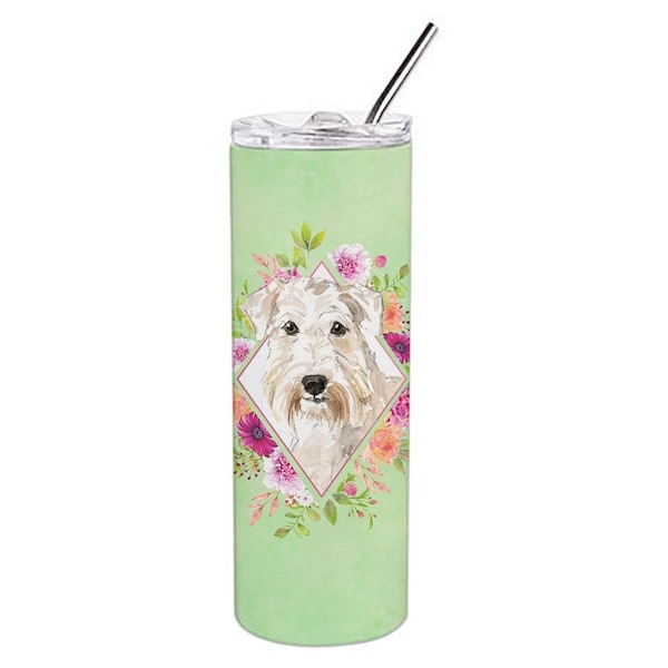 Carolines Treasures 20 oz Wheaten Terrier Green Flowers Double Walled Stainless Steel Skinny Tumbler - CK4362TBL20