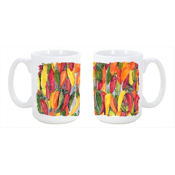Carolines Treasures Hot Peppers Dishwasher Safe Microwavable Ceramic Coffee Mug 15 oz. - 8893CM15