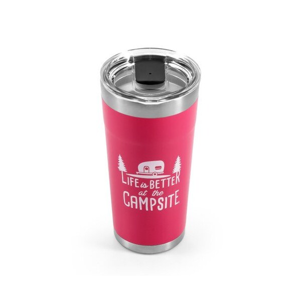 Camco LIFE IS BETTER AT THE CAMPSITE TUMBLER, PAINTED CORAL PINK, 20OZ - 53061