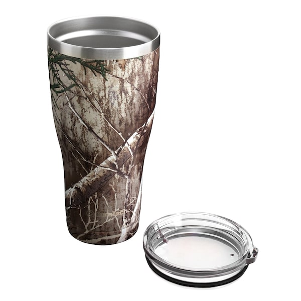 Prime-Line Tumbler, 18/8 Stainless Steel Construction, Holds 30 oz./887 ml., Camo with Clear Plastic Lid - DT65303