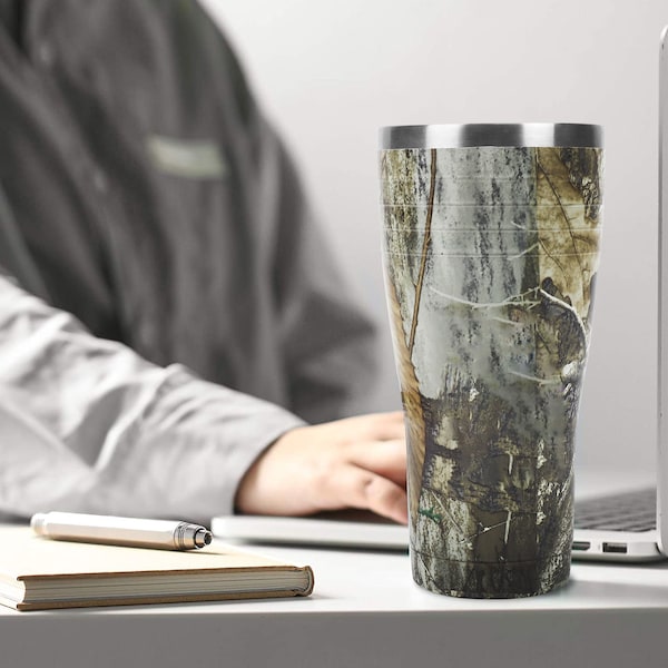 Prime-Line Tumbler, 18/8 Stainless Steel Construction, Holds 30 oz./887 ml., Camo with Clear Plastic Lid - DT65303