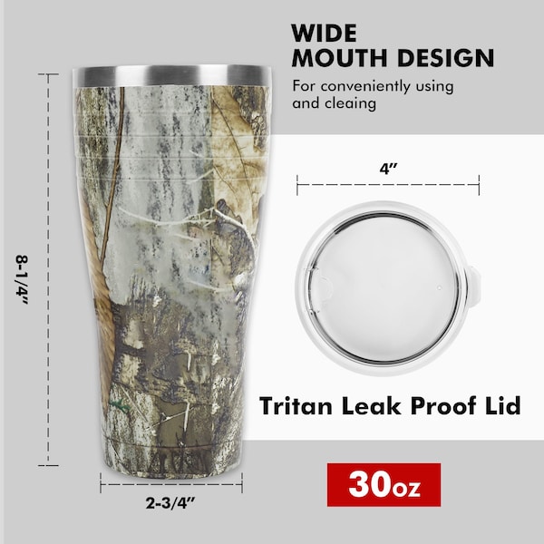 Prime-Line Tumbler, 18/8 Stainless Steel Construction, Holds 30 oz./887 ml., Camo with Clear Plastic Lid - DT65303