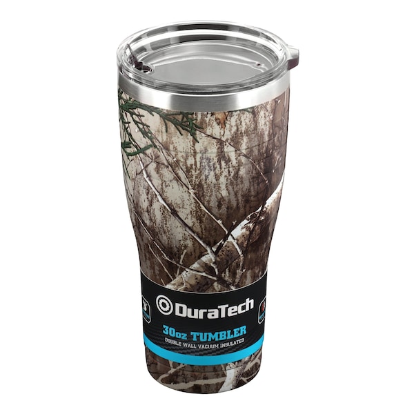 Prime-Line Tumbler, 18/8 Stainless Steel Construction, Holds 30 oz./887 ml., Camo with Clear Plastic Lid - DT65303
