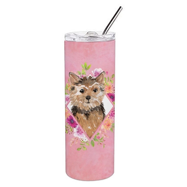 Carolines Treasures 20 oz Norwich Terrier Pink Flowers Double Walled Stainless Steel Skinny Tumbler - CK4220TBL20