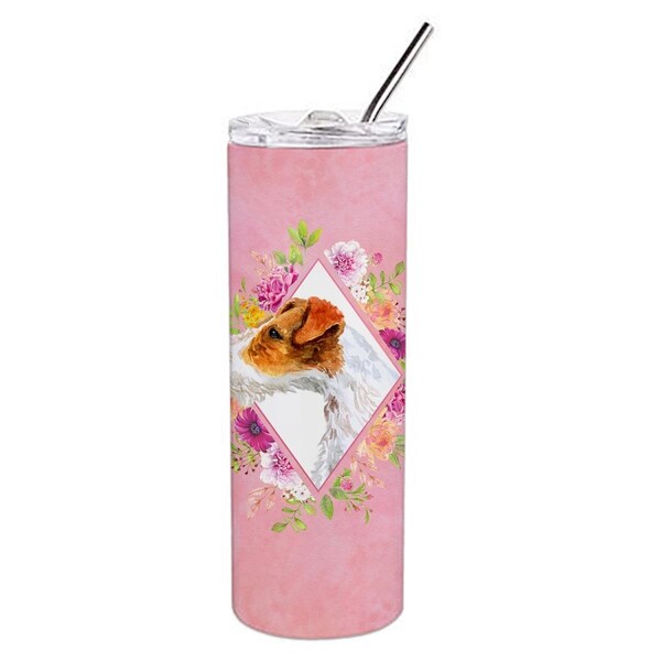 Carolines Treasures 20 oz Jack Russell Terrier No.2 Pink Flowers Double Walled Stainless Steel Skinny Tumbler - CK4142TBL20