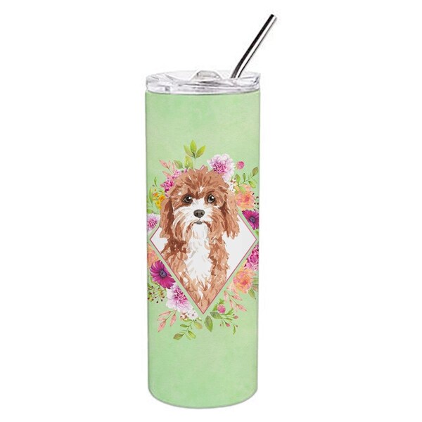 Carolines Treasures 20 oz Cavapoo Green Flowers Double Walled Stainless Steel Skinny Tumbler - CK4407TBL20