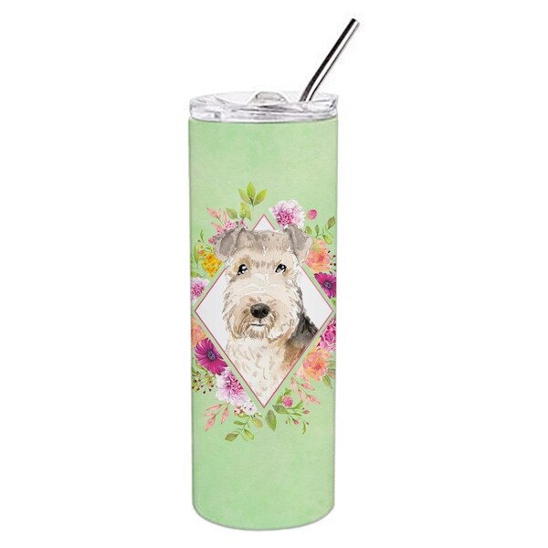 Carolines Treasures 20 oz Lakeland Terrier Green Flowers Double Walled Stainless Steel Skinny Tumbler - CK4386TBL20