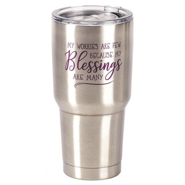 Dicksons 8 x 4 in. 30 oz Stainless Steel Tumbler with Lid - My Worries are Few Because My Blessings are Many - SSTUM-13