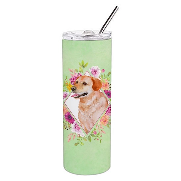 Carolines Treasures 20 oz Yellow Labrador Retriever Green Flowers Double Walled Stainless Steel Skinny Tumbler - CK4318TBL20