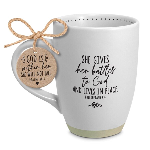 Dicksons 17 oz She Gives Battles To God Coffee Mug, White - One Size - 18309