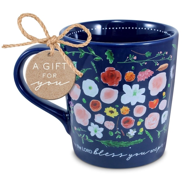 Dicksons 20 oz Floral May Lord Bless Coffee Mug, Blue - One Size - 18356