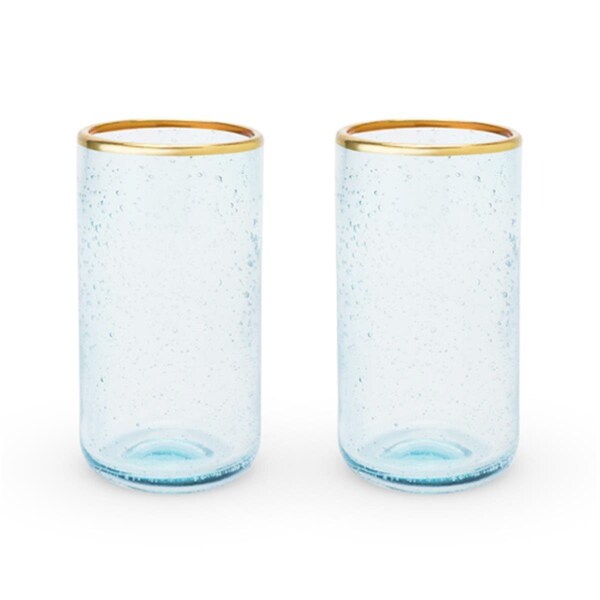 Twine 16 oz Seaside Bubble Glass Tumbler Set, Aqua Blue, 2PK - 5977