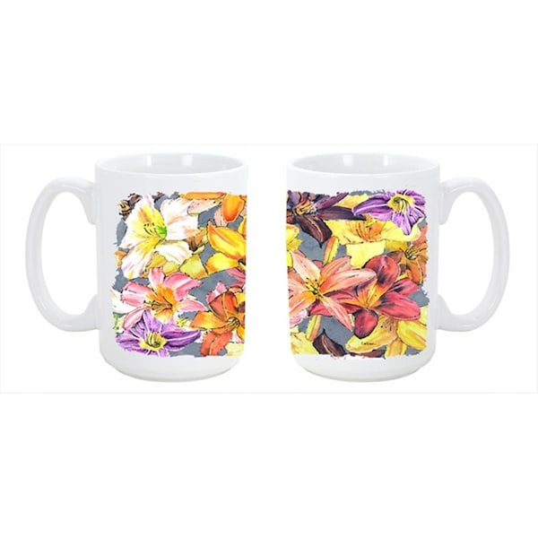 Carolines Treasures Day Lillies Dishwasher Safe Microwavable Ceramic Coffee Mug 15 oz. - 8892CM15