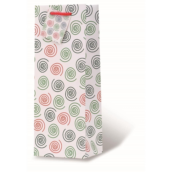 Wrap-Art Holiday Swirls - White Printed paper Bag with Plastic Rope Handle - 17924