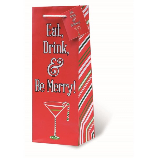 Wrap-Art Eat Drink &amp; Be Merry Printed paper Bag with Plastic Rope Handle - 17828