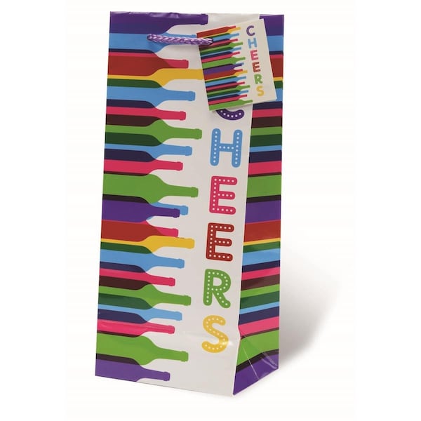 Wrap-Art 1.75 Litre Bottled Cheer Printed paper Bag with Plastic Rope Handle - 17999