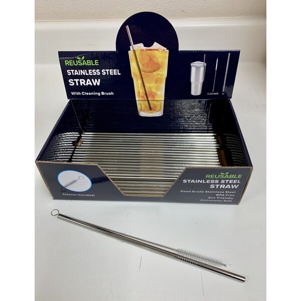 Hitt Hitt Brands Silver Stainless Steel Stainless Steel Straw and Cleaning Brush - HE0152