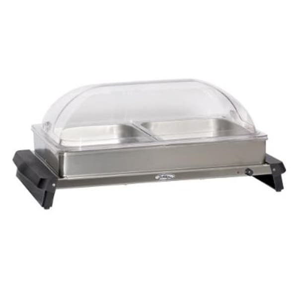 Broilking / Cadco BroilKing NBS-2RT Professional Double Buffet Server with Stainless Base and Rolltop Lid - NBS-2RT