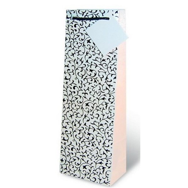 Wrap-Art Flocked Wine Bottle Gift Bag Black &amp; White - 17177