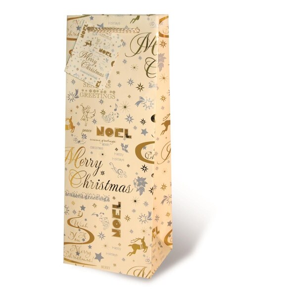 Wrap-Art Holiday Greetings Printed paper Bag with Plastic Rope Handle Gold - 17291