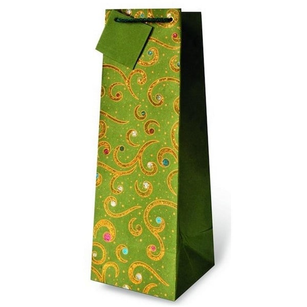 Wrap-Art Swirl Wine Bottle Gift Bag Glitter &amp; Gold - 17318